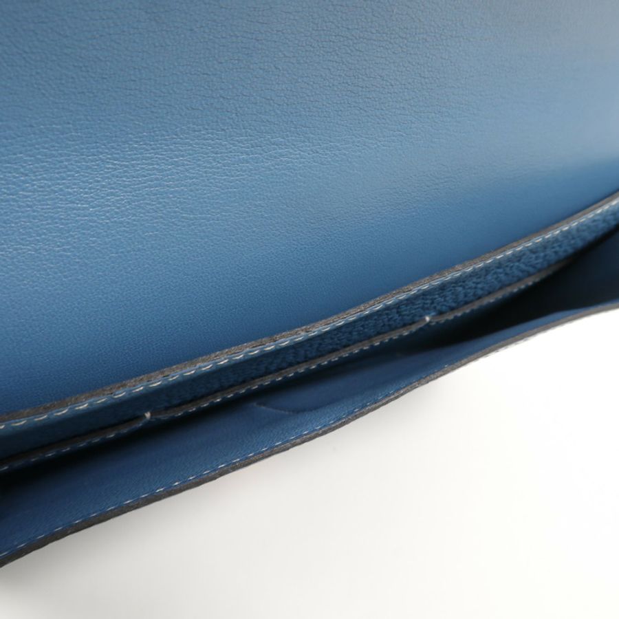 HERMES Clemence皮革Dogon GM長錢包Bleu Jean-6