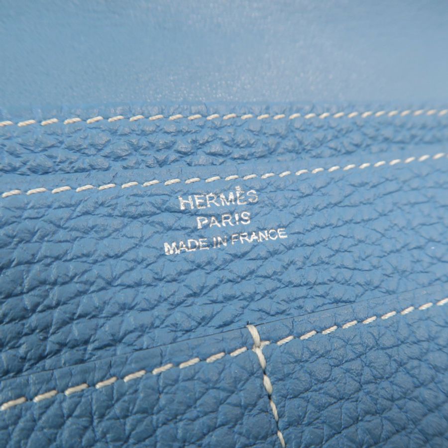 HERMES Clemence皮革Dogon GM長錢包Bleu Jean-7