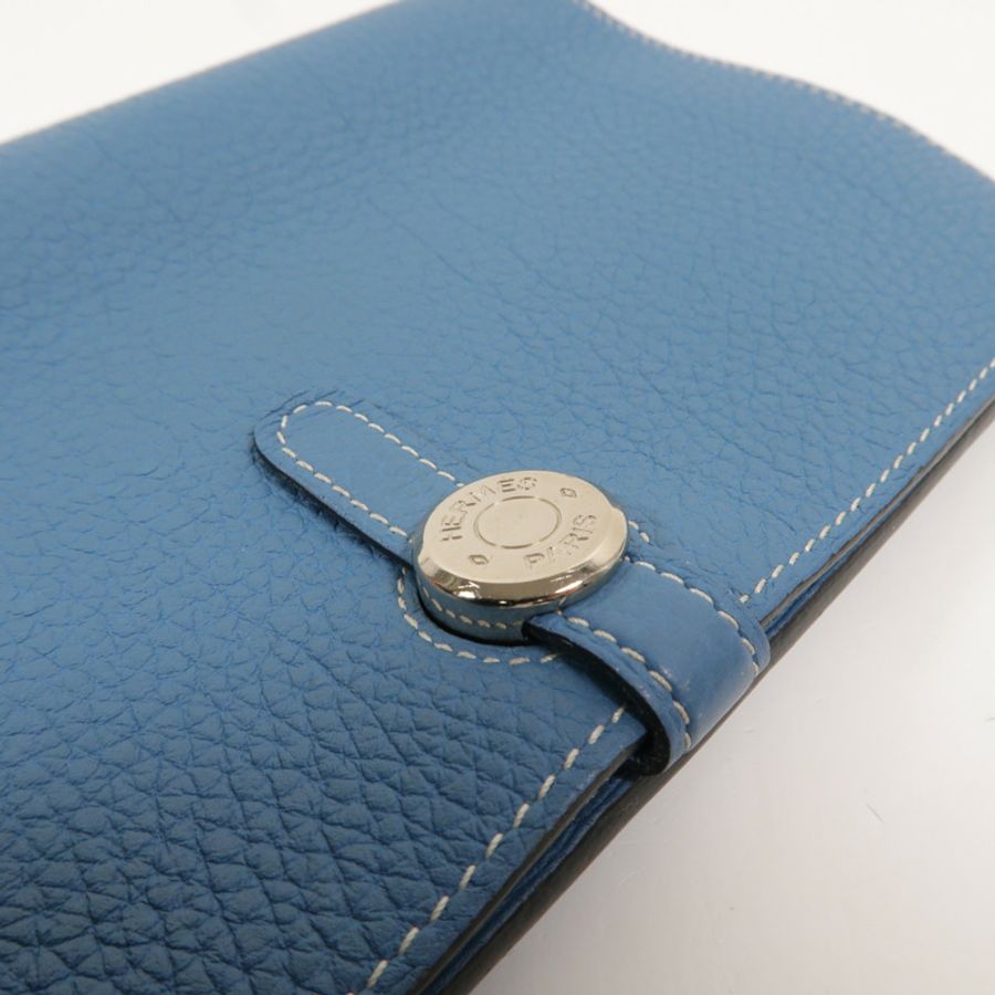 HERMES Clemence皮革Dogon GM長錢包Bleu Jean-9