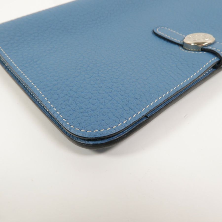 HERMES Clemence皮革Dogon GM長錢包Bleu Jean-11