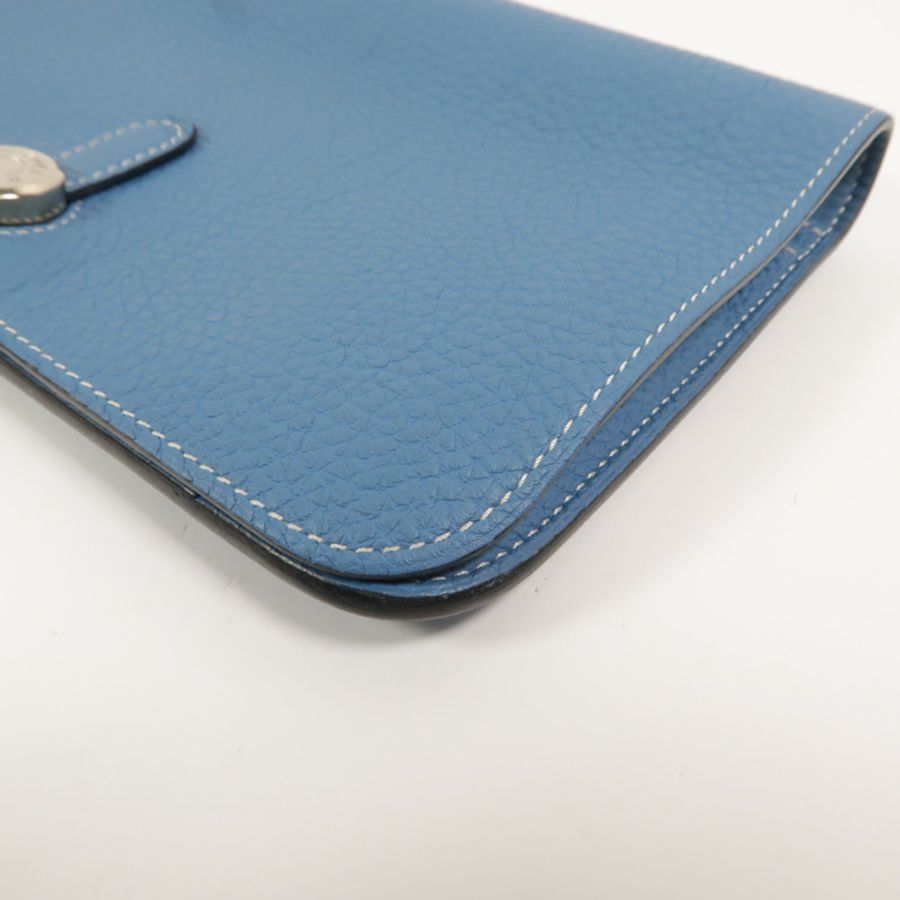 HERMES Clemence皮革Dogon GM長錢包Bleu Jean-12