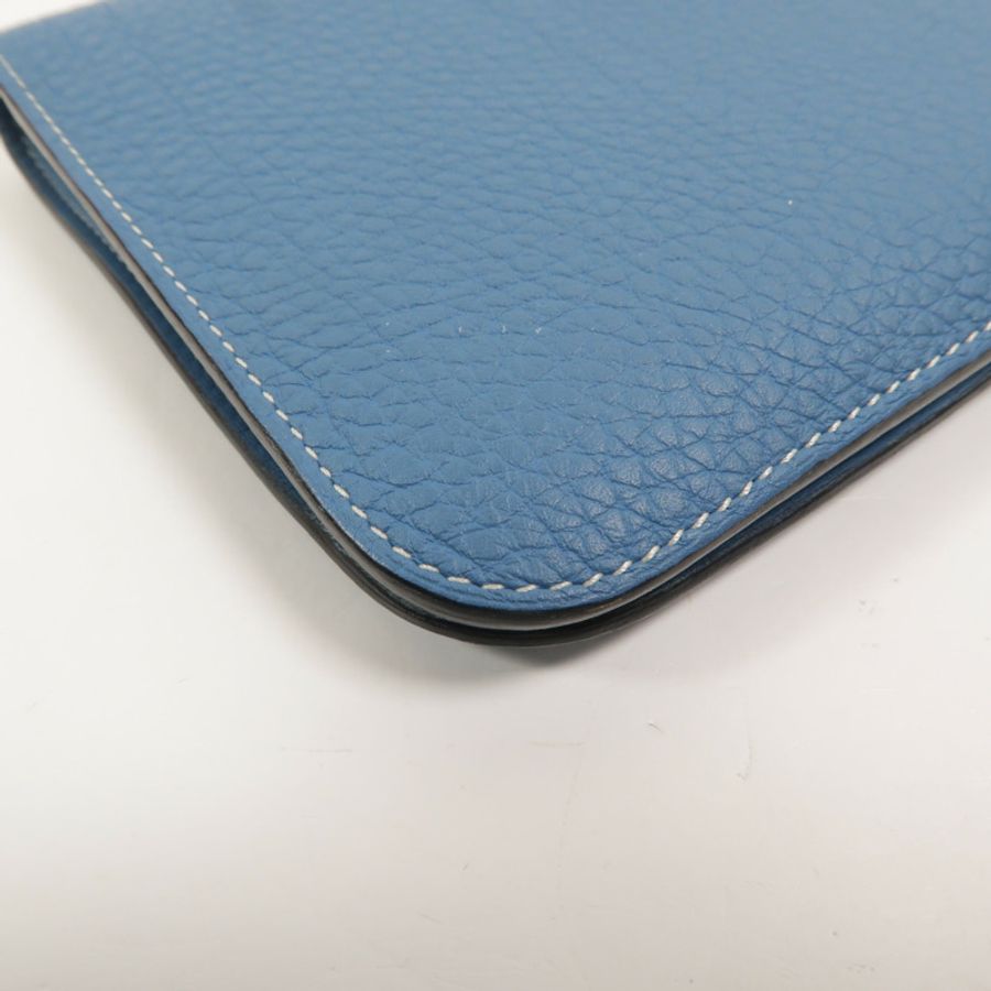 HERMES Clemence皮革Dogon GM長錢包Bleu Jean-13
