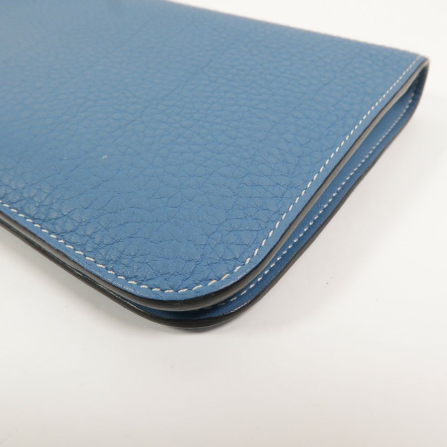 HERMES Clemence皮革Dogon GM長錢包Bleu Jean-14