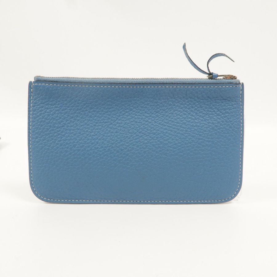 HERMES Clemence皮革Dogon GM長錢包Bleu Jean-16