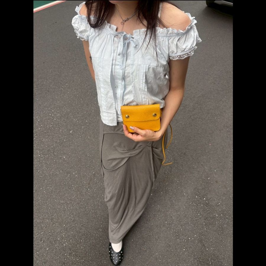 Hermes 黃皮雙釦口蓋綁帶小方腰包-4