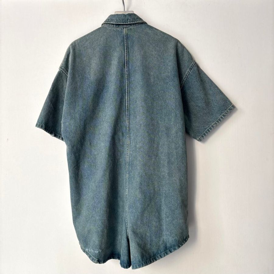 38號 ::Prada:: 經典三角牌 水洗丹寧牛仔連身短褲 連身褲 連衣褲 2022 Medium Wash Denim Button Up Romper-2