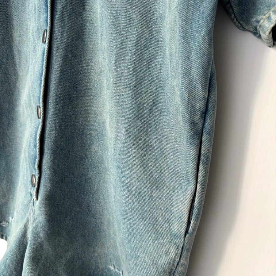38號 ::Prada:: 經典三角牌 水洗丹寧牛仔連身短褲 連身褲 連衣褲 2022 Medium Wash Denim Button Up Romper-5