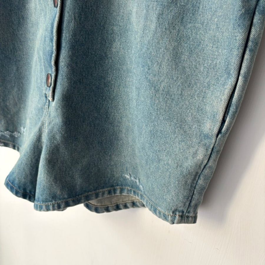 38號 ::Prada:: 經典三角牌 水洗丹寧牛仔連身短褲 連身褲 連衣褲 2022 Medium Wash Denim Button Up Romper-6