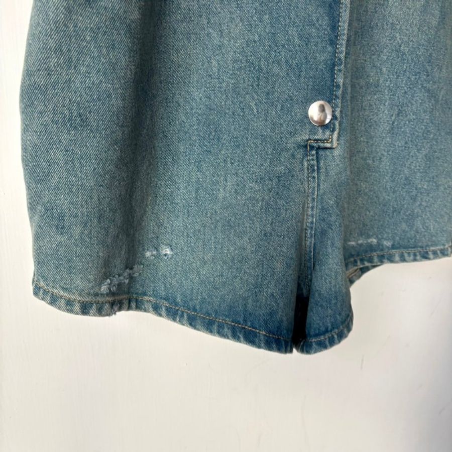 38號 ::Prada:: 經典三角牌 水洗丹寧牛仔連身短褲 連身褲 連衣褲 2022 Medium Wash Denim Button Up Romper-7