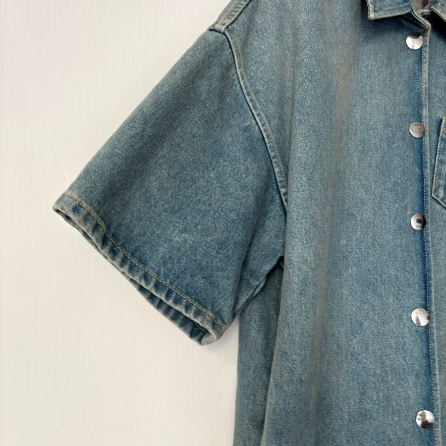 38號 ::Prada:: 經典三角牌 水洗丹寧牛仔連身短褲 連身褲 連衣褲 2022 Medium Wash Denim Button Up Romper-9
