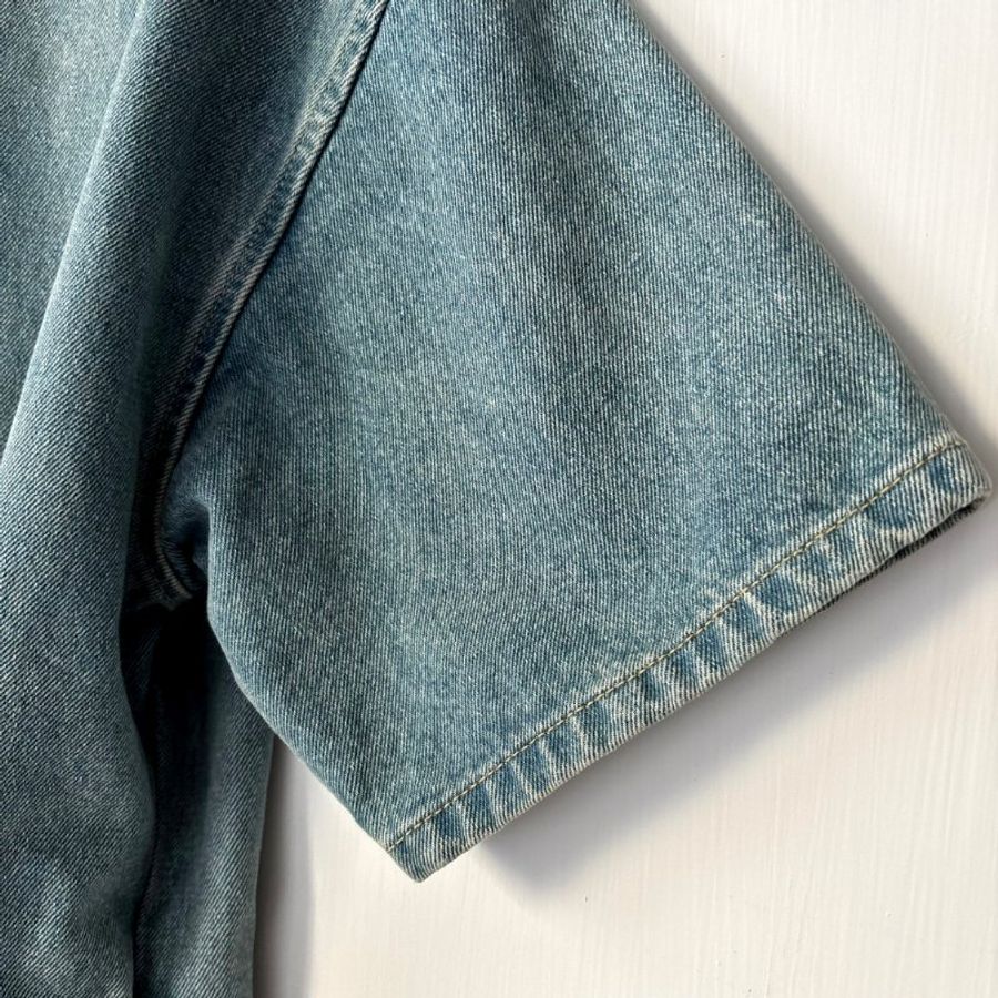 38號 ::Prada:: 經典三角牌 水洗丹寧牛仔連身短褲 連身褲 連衣褲 2022 Medium Wash Denim Button Up Romper-15