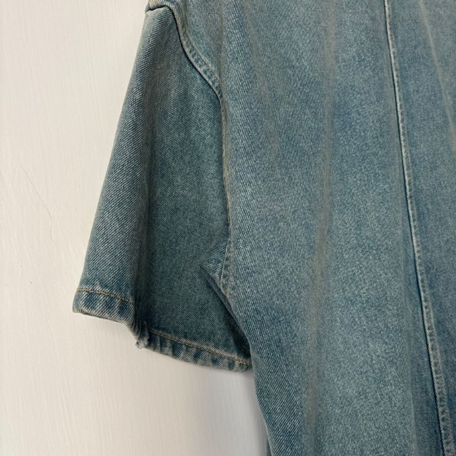 38號 ::Prada:: 經典三角牌 水洗丹寧牛仔連身短褲 連身褲 連衣褲 2022 Medium Wash Denim Button Up Romper-18