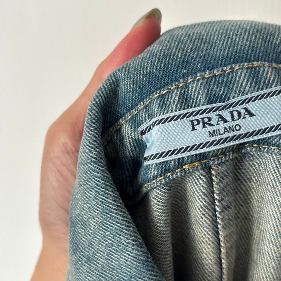 38號 ::Prada:: 經典三角牌 水洗丹寧牛仔連身短褲 連身褲 連衣褲 2022 Medium Wash Denim Button Up Romper-22