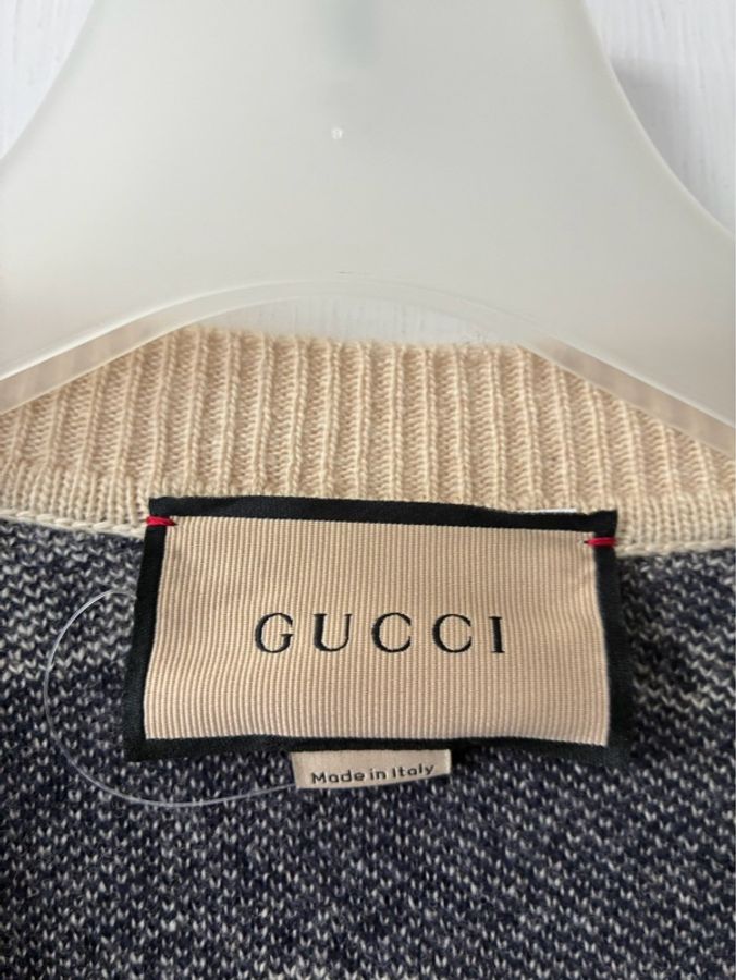 Gucci 深藍白滿版雙G針織上衣/外套S-1