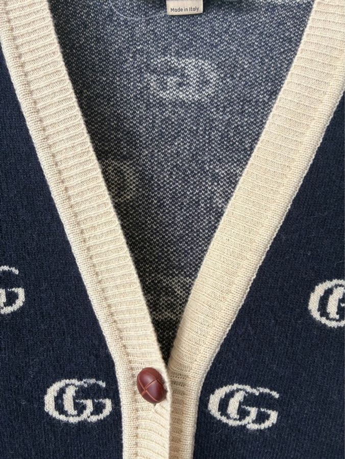 Gucci 深藍白滿版雙G針織上衣/外套S-4