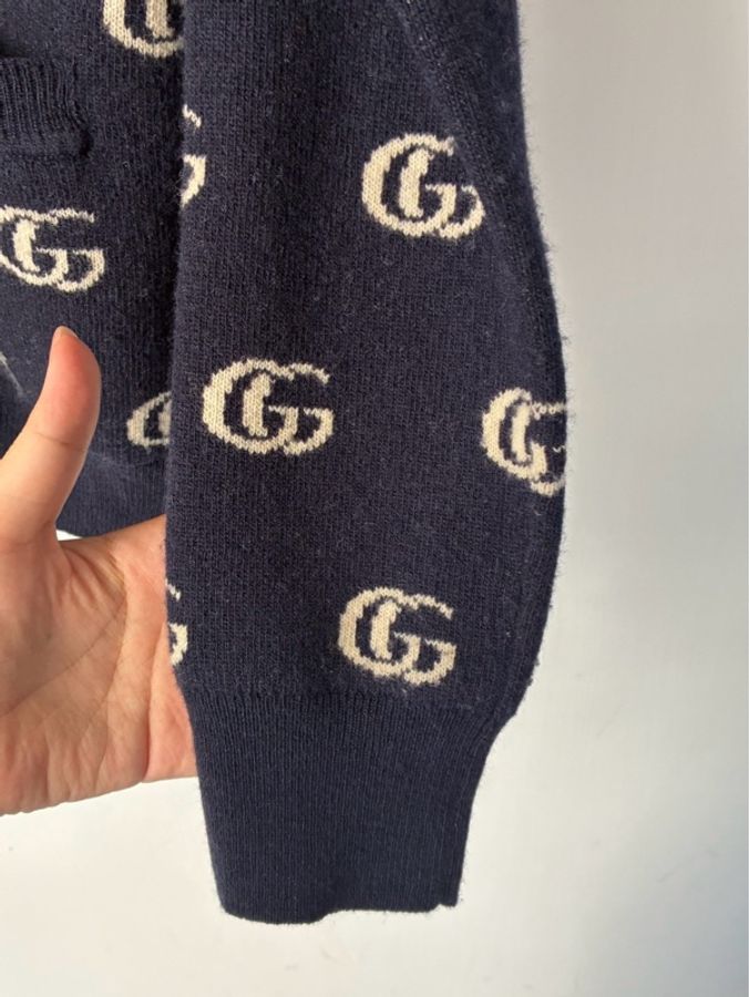 Gucci 深藍白滿版雙G針織上衣/外套S-17