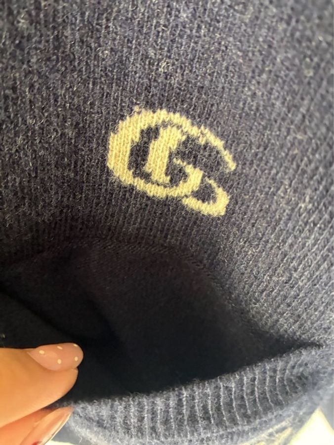 Gucci 深藍白滿版雙G針織上衣/外套S-18