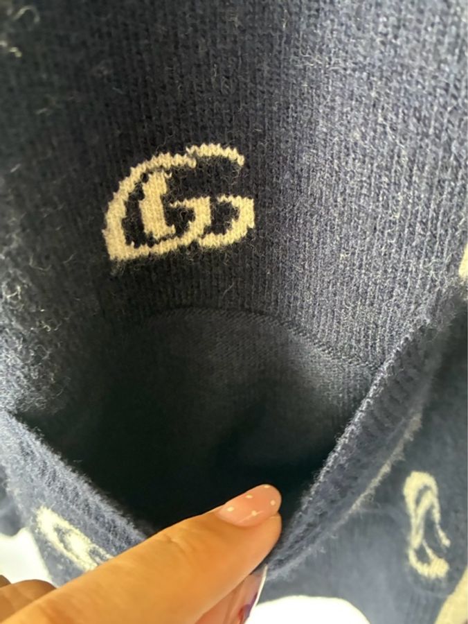 Gucci 深藍白滿版雙G針織上衣/外套S-19