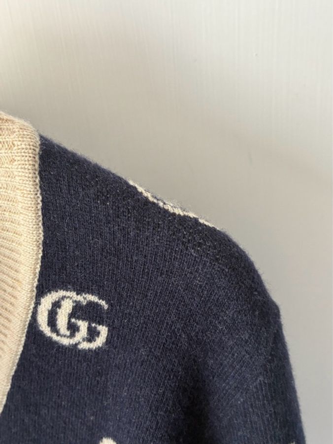 Gucci 深藍白滿版雙G針織上衣/外套S-20