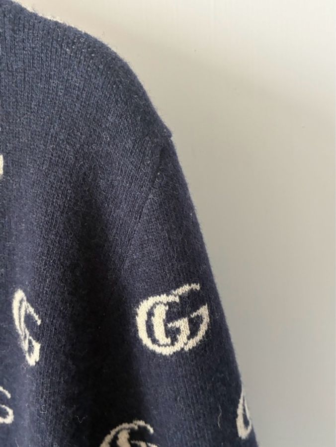 Gucci 深藍白滿版雙G針織上衣/外套S-21