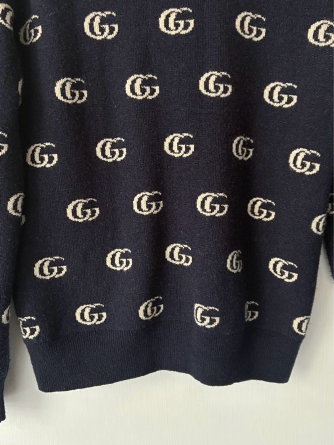 Gucci 深藍白滿版雙G針織上衣/外套S-27