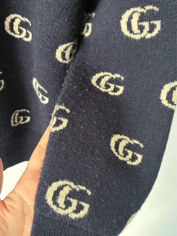 Gucci 深藍白滿版雙G針織上衣/外套S-37