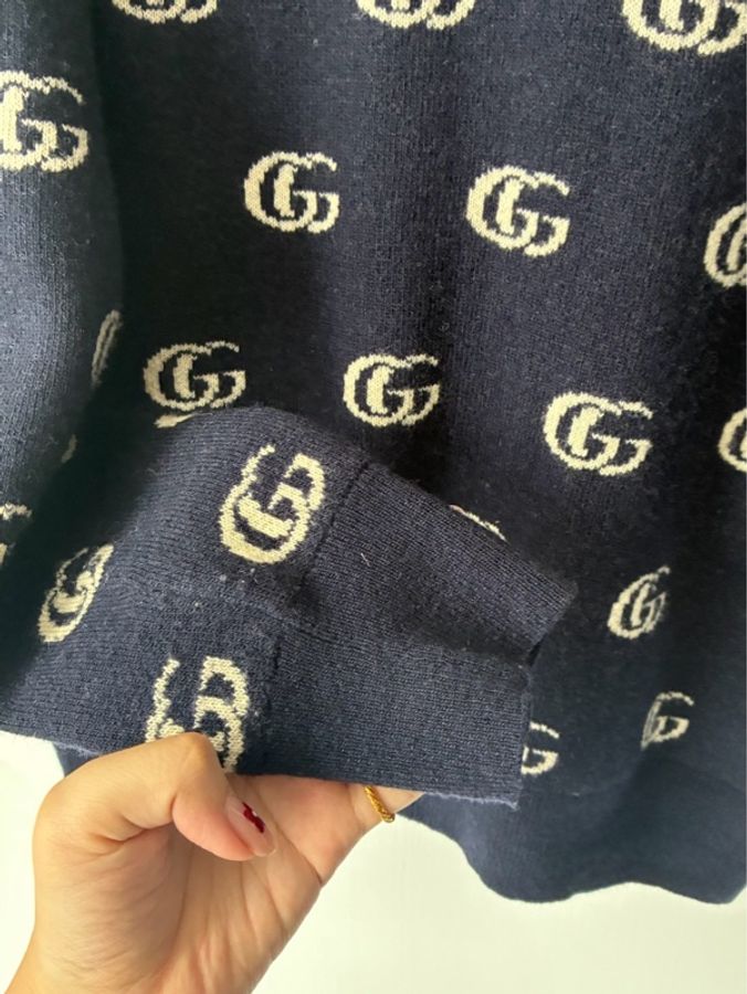 Gucci 深藍白滿版雙G針織上衣/外套S-38