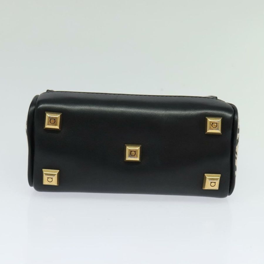 【日本直送】Salvatore Ferragamo Gancini 手提包 皮革 2way 黑色 金色 Auth 131643-4