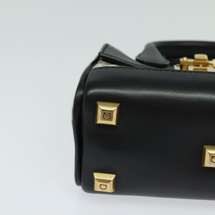 【日本直送】Salvatore Ferragamo Gancini 手提包 皮革 2way 黑色 金色 Auth 131643-8