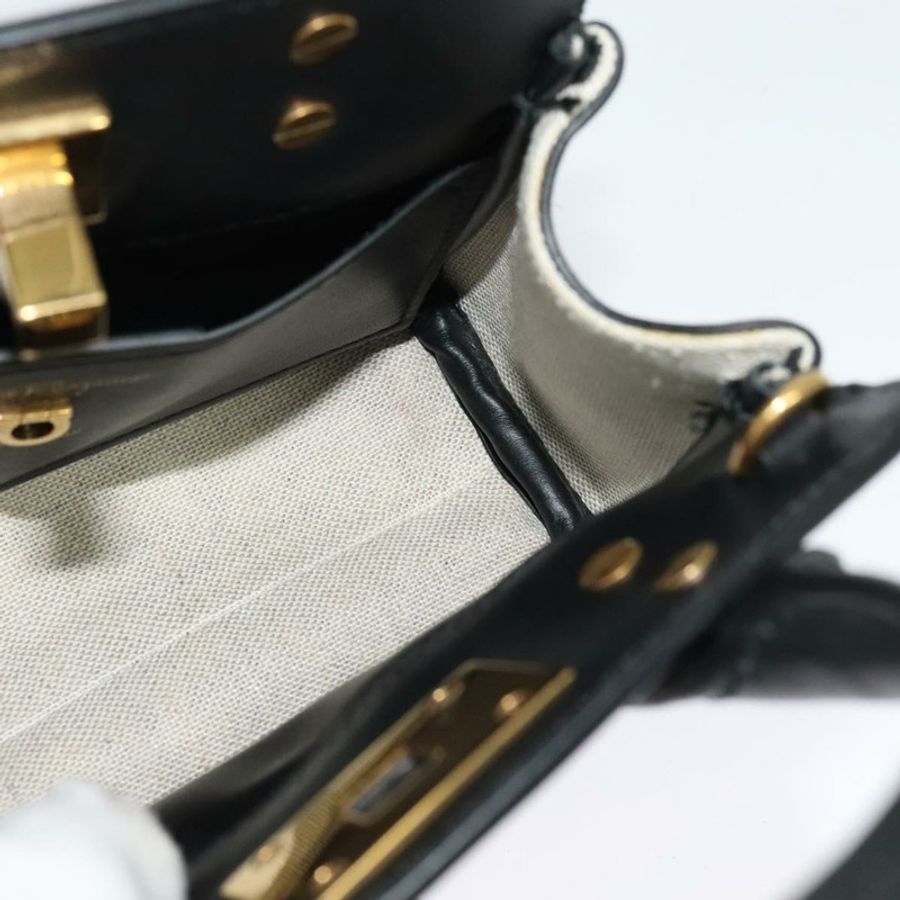 【日本直送】Salvatore Ferragamo Gancini 手提包 皮革 2way 黑色 金色 Auth 131643-18