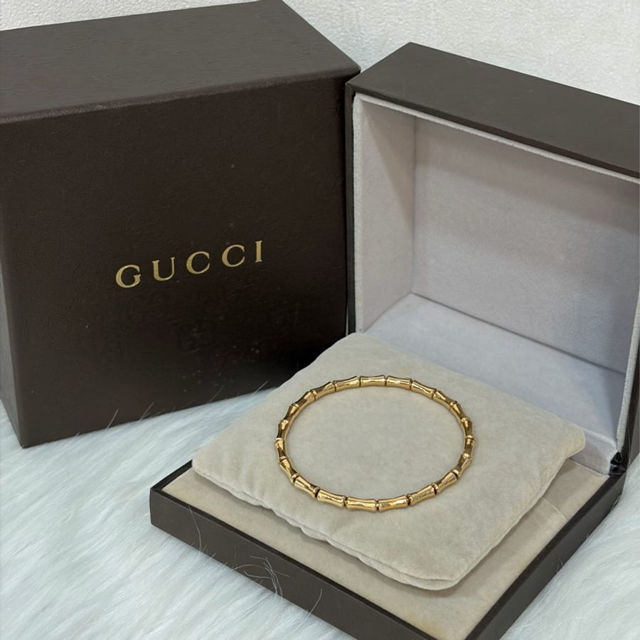 GUCCI 284730 J8500.8000 黃K 750 竹節 彈性 手環-0
