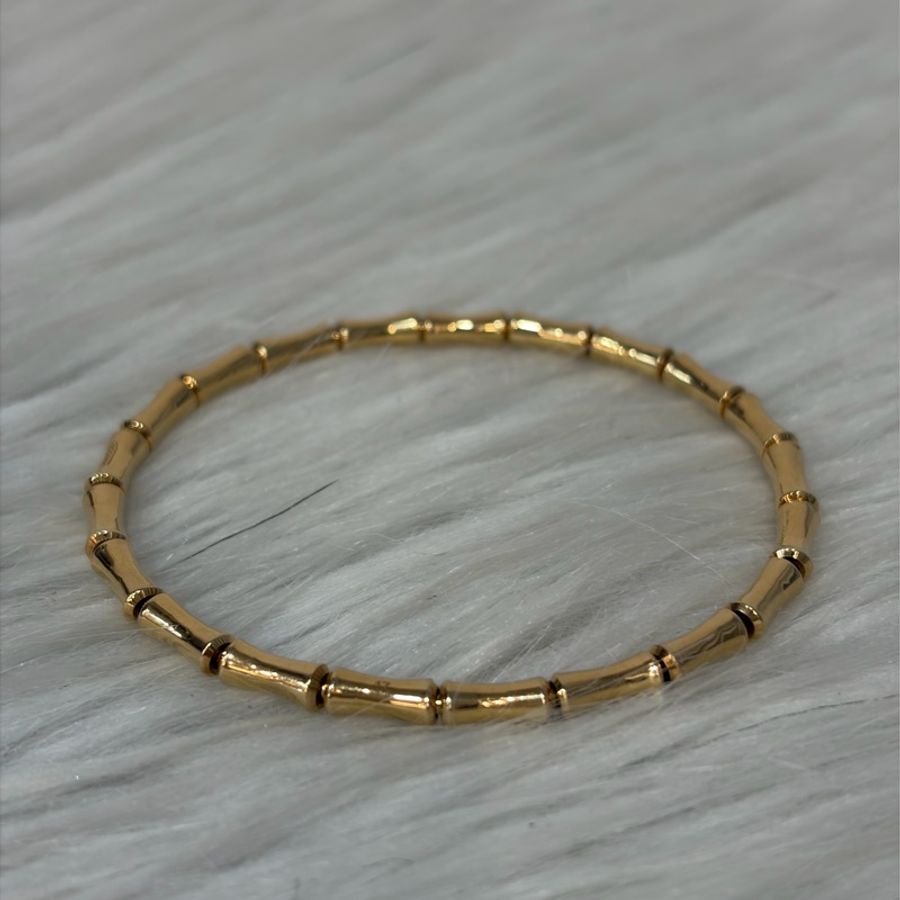 GUCCI 284730 J8500.8000 黃K 750 竹節 彈性 手環-1