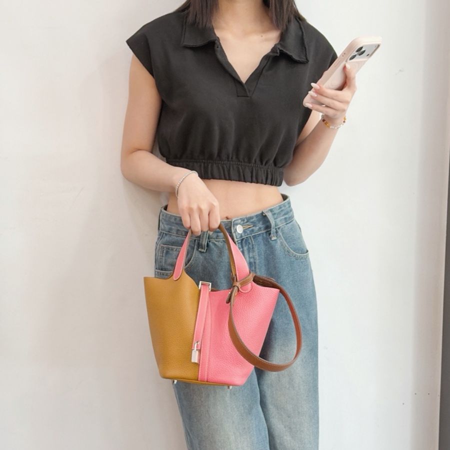 莉亞精品♡ Hermes p18 芝麻x粉銀扣 Y刻 二手美包-1