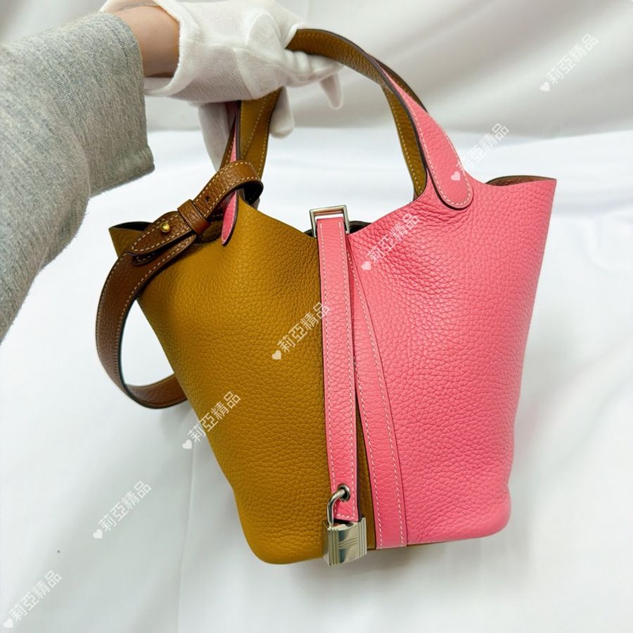 莉亞精品♡ Hermes p18 芝麻x粉銀扣 Y刻 二手美包-2