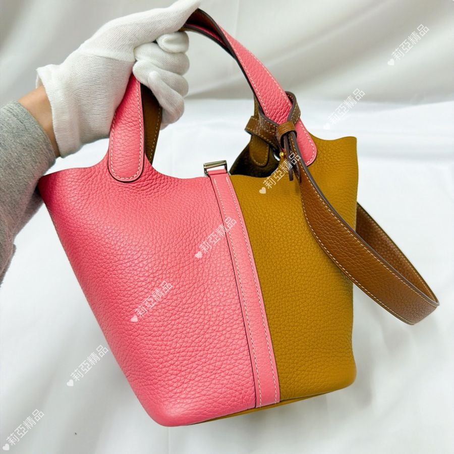 莉亞精品♡ Hermes p18 芝麻x粉銀扣 Y刻 二手美包-3