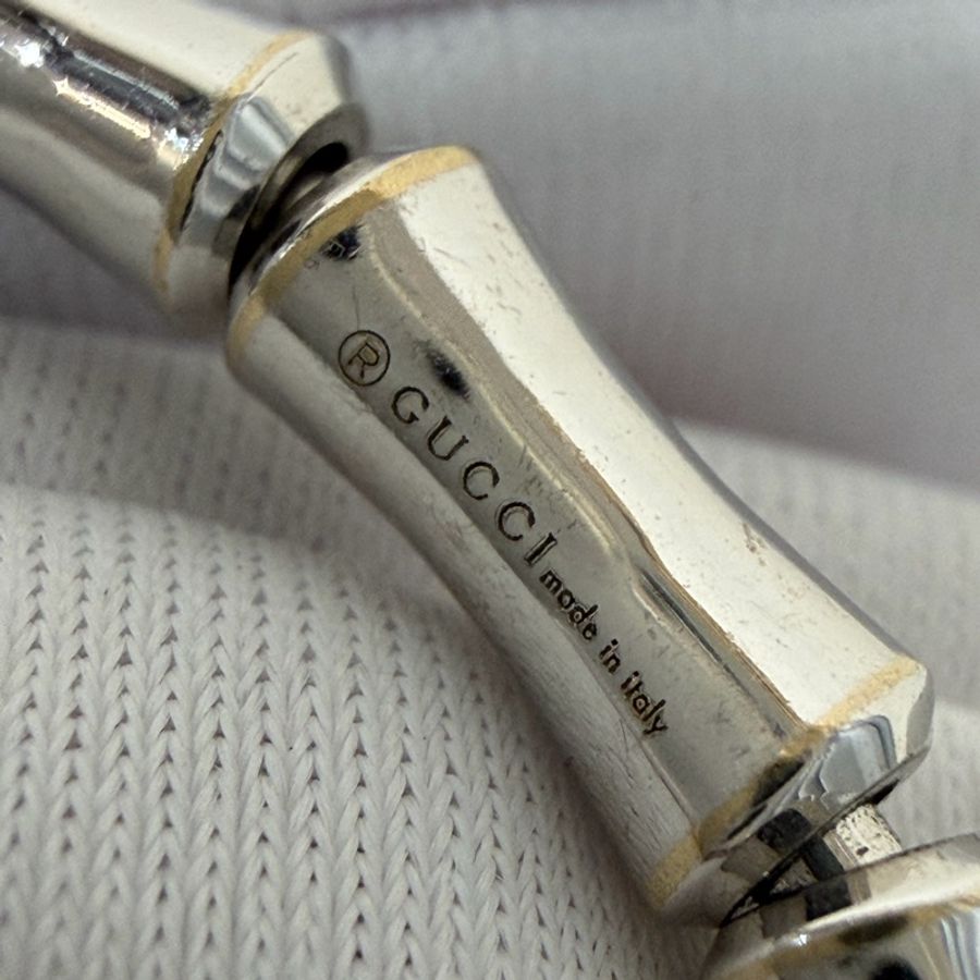 GUCCI 284730 J8500.9000 白K 750 竹節 彈性 手環-14