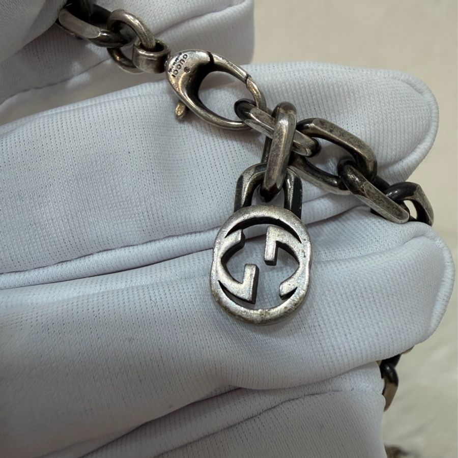 Gucci 66941 Interlocking純銀 925 雙G 仿舊 復古設計 項鍊-3
