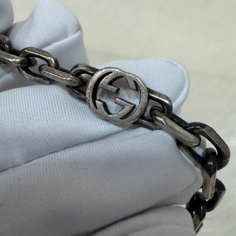 Gucci 66941 Interlocking純銀 925 雙G 仿舊 復古設計 項鍊-4