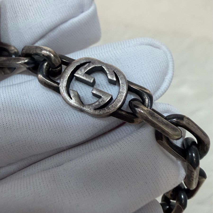 Gucci 66941 Interlocking純銀 925 雙G 仿舊 復古設計 項鍊-7