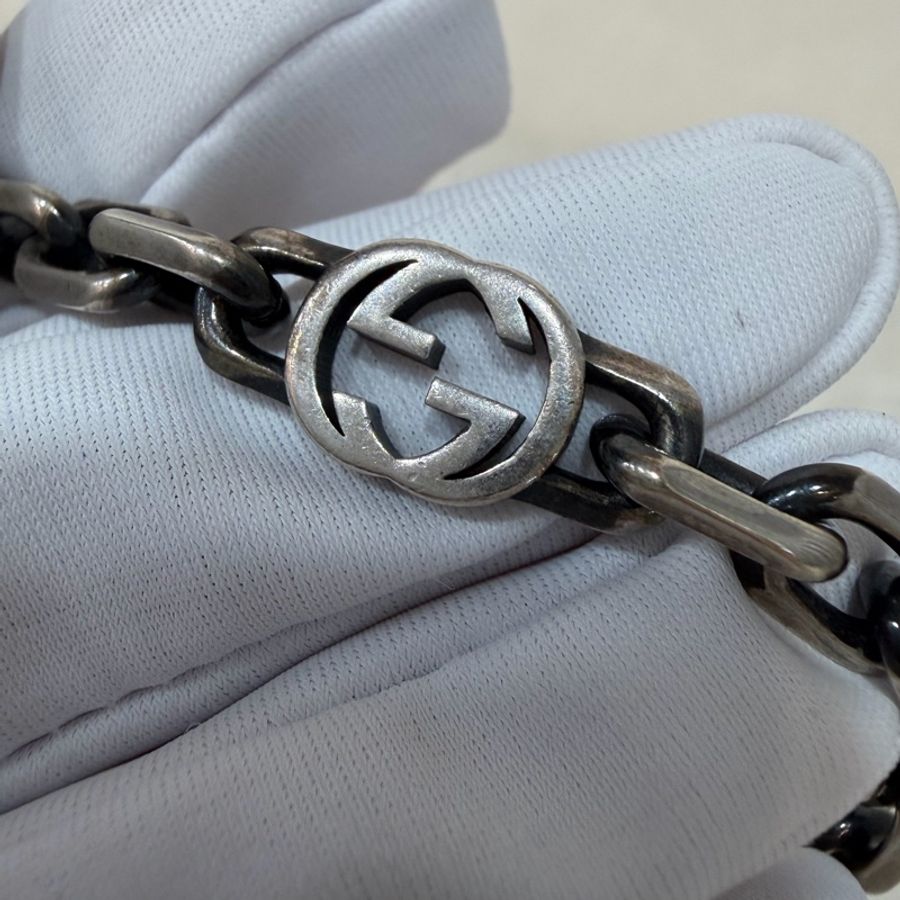 Gucci 66941 Interlocking純銀 925 雙G 仿舊 復古設計 項鍊-8