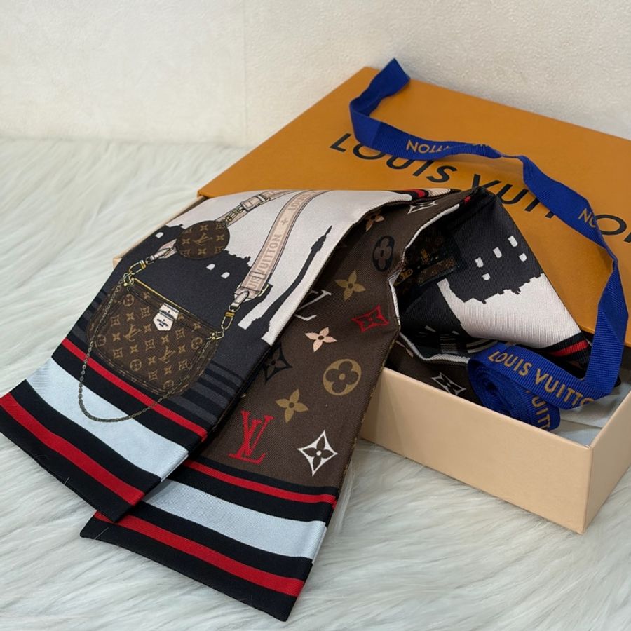 LV M77316 原花 經典包 雙面 絲巾 紅棕經典色 Twilly-0
