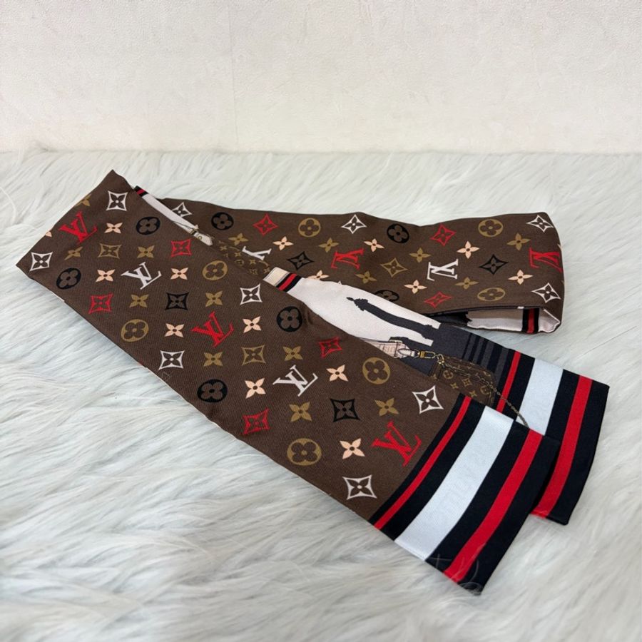 LV M77316 原花 經典包 雙面 絲巾 紅棕經典色 Twilly-1