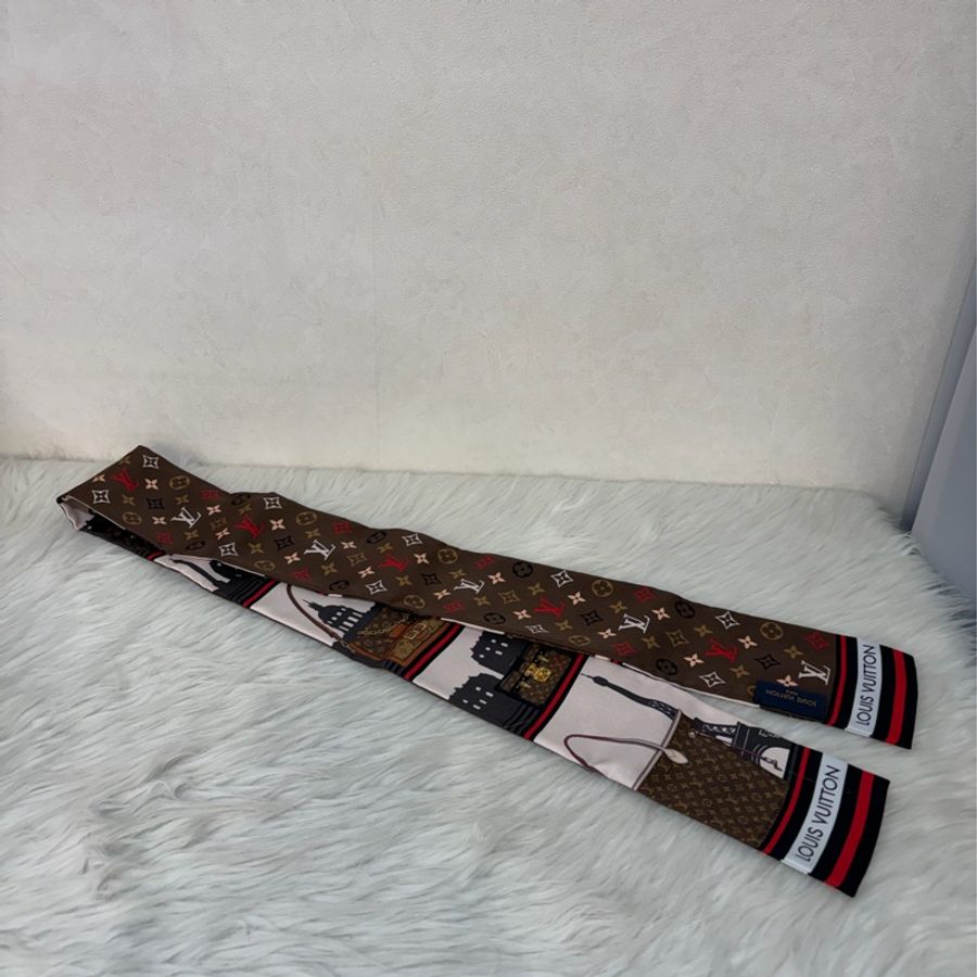 LV M77316 原花 經典包 雙面 絲巾 紅棕經典色 Twilly-2