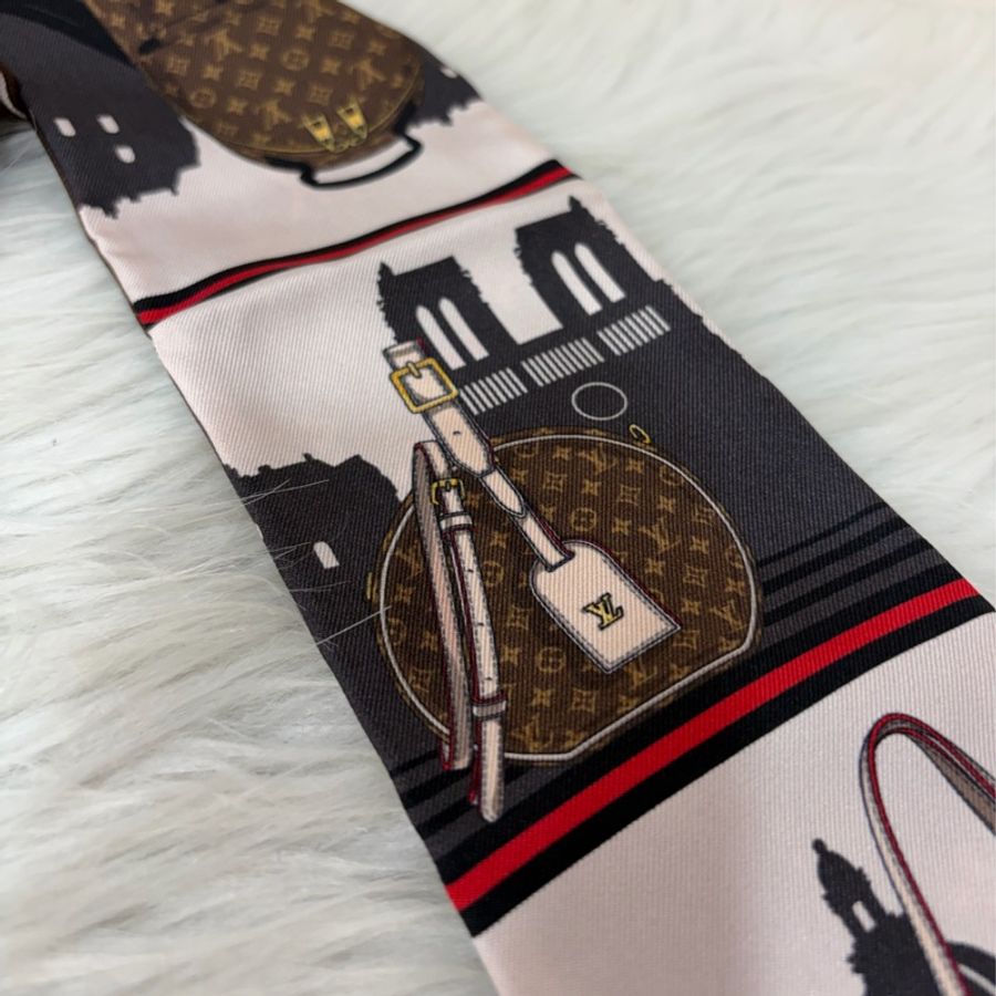 LV M77316 原花 經典包 雙面 絲巾 紅棕經典色 Twilly-8