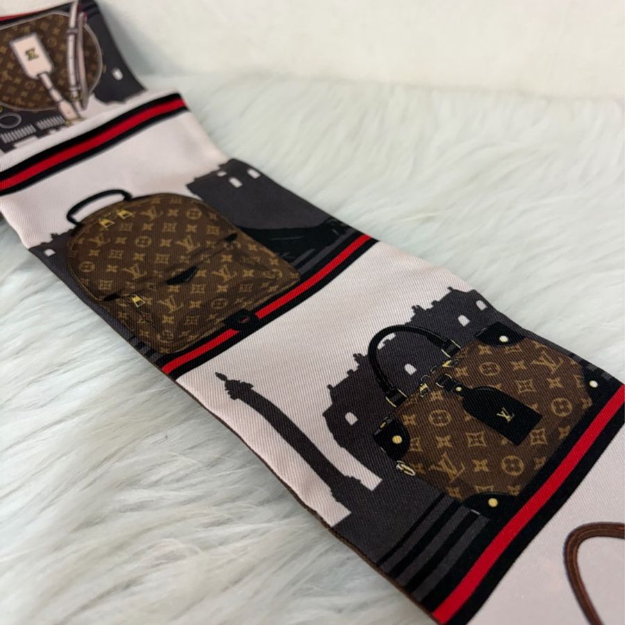 LV M77316 原花 經典包 雙面 絲巾 紅棕經典色 Twilly-9