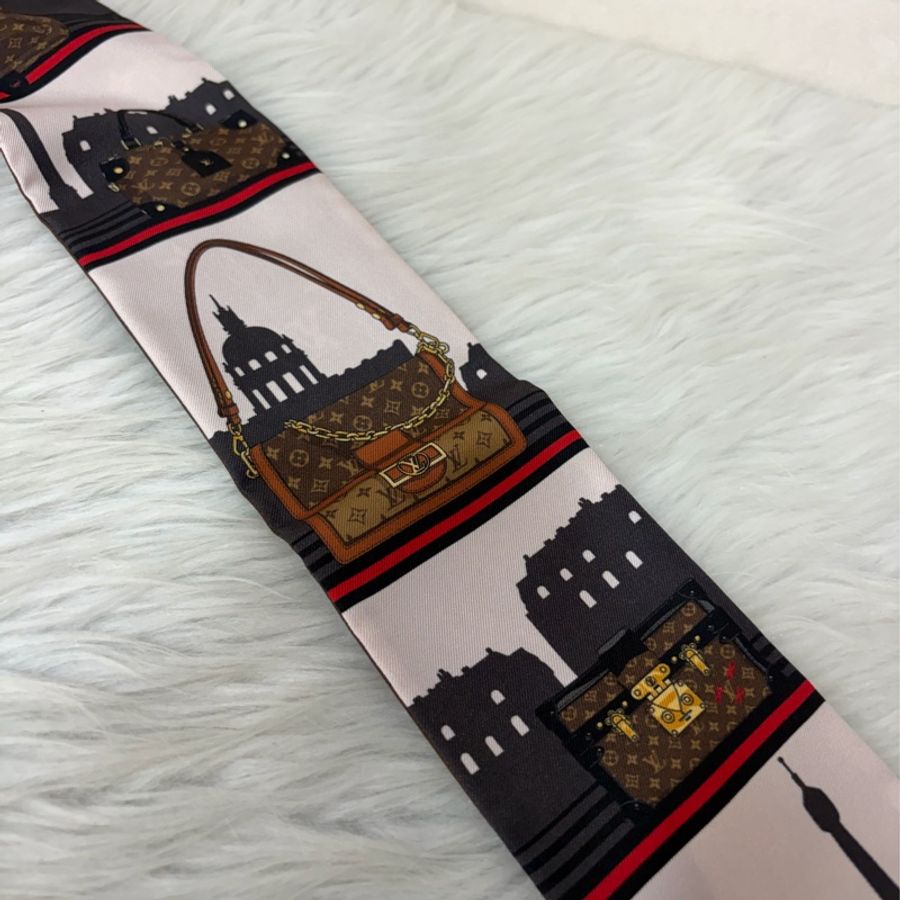LV M77316 原花 經典包 雙面 絲巾 紅棕經典色 Twilly-10