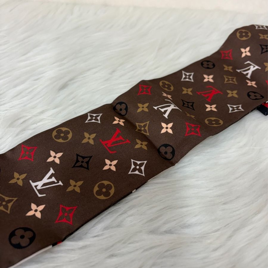 LV M77316 原花 經典包 雙面 絲巾 紅棕經典色 Twilly-12