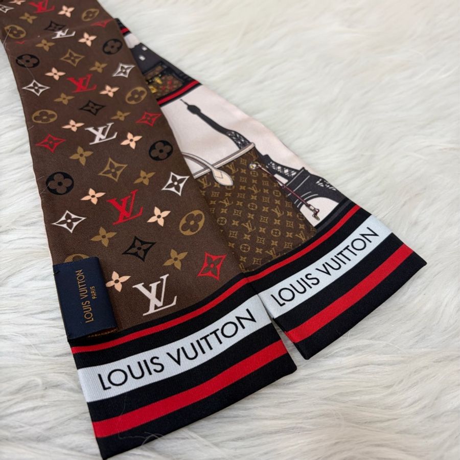LV M77316 原花 經典包 雙面 絲巾 紅棕經典色 Twilly-14