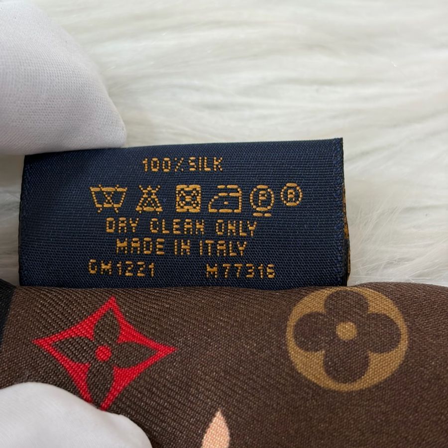LV M77316 原花 經典包 雙面 絲巾 紅棕經典色 Twilly-16