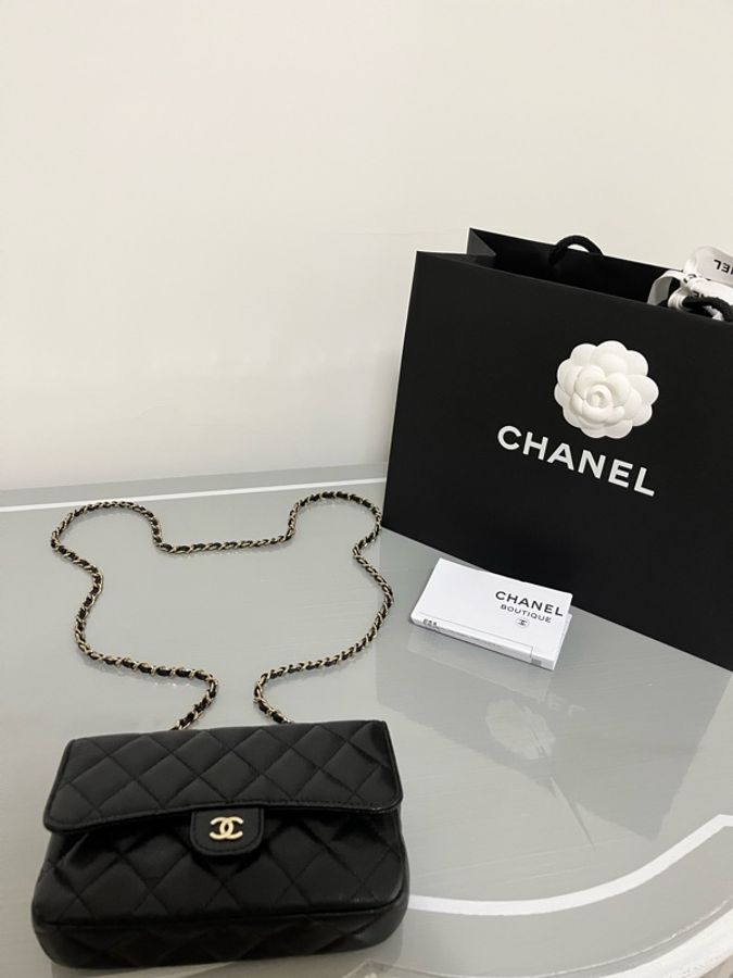 CHANEL 香奈兒 黑色荔枝皮斜背手機包｜金色CC｜WOC手機包｜附購證 全配-8